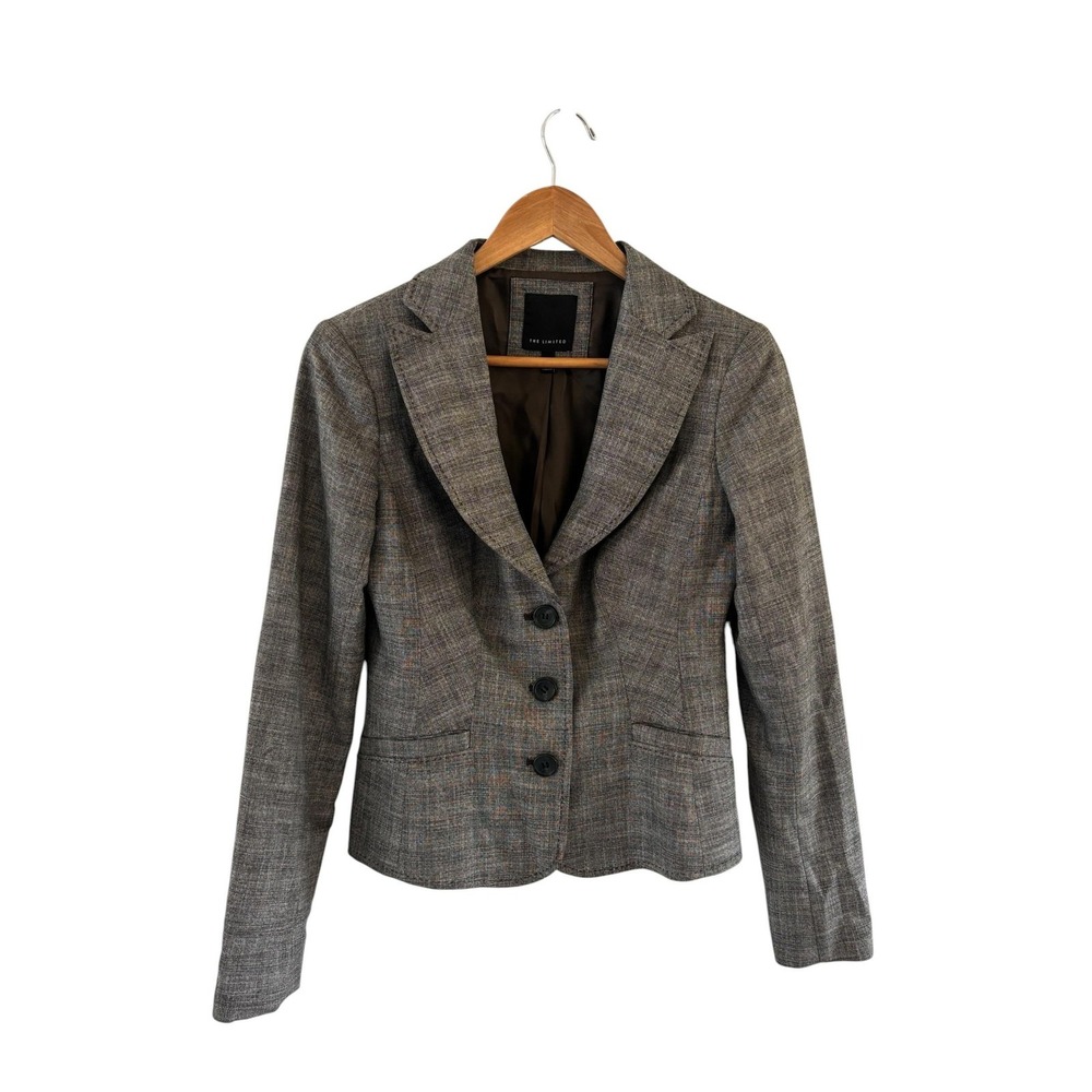 The Limited Plaid Blazer Jacket Womens Size 2 Gray Cropped Career Office Y2K